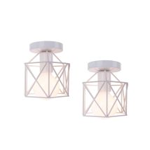 Plafonnier Industrielle Vintage Lampe De Plafond Cage En Métal Suspension Luminaire E27 Blanc Ø15cm Pour Salon Chambre Café Bar - 2pcs