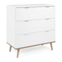 Cómoda moderna 3 cajones – 79,8 cm – Diseño blanco y roble Sonoma – Almacenamiento funcional