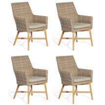 4er-set Garten-sessel Helios Aluminium/teakholz Mit Polyrattan Rustic-stream Gartenstu - Sonnenpartner