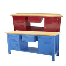 Banco Lavoro Sogi 2m Piano Legno + Cassetto + Armadio A 3 Cass + Armadio Anta Cassetto - Blu/rosso, Coloreblu