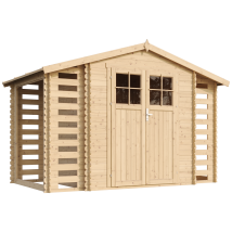 Holzhaus Gartenhaus Mit Brennholzschuppen Timbela M391f+m391g - Mit Boden Imprägnierte - 3,53 + 0,97 + 0,97 M2