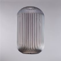 Diffusore In Vetro Soffiato Grigio Specchiato Con Decoro Rigatura In Rilievo H.34 - Ø20