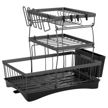 Toque Dish Drying Drainer Rack 3 Tier With Drip Tray Plate Cup Cutlery Holder