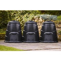 220l Black Garden Compost Bins Outdoor With Front Hatch - 3 Pack