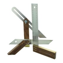 Hedue – Set Piazze Falegname A031 – 3 Pezzi – Acciaio inossidabile, Legno noce, Ottone, 300 mm, Precisione 0,01 mm