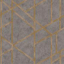 Profhome - Grafik Tapete 369281 Vliestapete Leicht Strukturiert Mit Geometrischen Formen Glänzend Grau Gold 5,33 M2