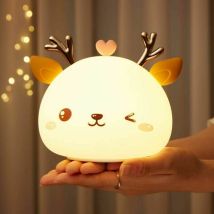 Gta - Bambini Luce Notturna Ricaricabile Led Lampada Da Comodino 7 Colori Silicone Cervo Lampada Touch Regalo Di Compleanno