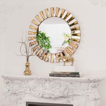 Dekorativer Wandspiegel Rund 60×60cm, Luxus Gold Kunst Spiegel Für Wohnzimmer Schlafzimmer Badezimmer Wanddekoration