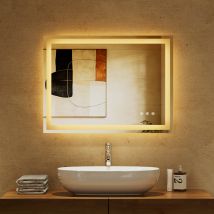 Led Badspiegel Badezimmer Lichtspiegel 100 X 60 Cm Bad Spiegel Mit Beleuchtung Touchschalter Mit 3 Farben & Dimmbar Led Kometikspiegel Mit Rahmenloser