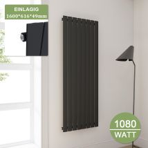 Design Heizkörper Anthrazit Flachheizkörper Heizung Vertikal Einlagig 1600x616mm - Elegant