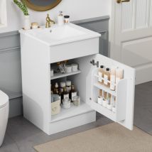 Tocador De 20 Pulgadas Con Lavabo, Mueble Con Estante En Puerta Y Estante Ajustable, Blanco