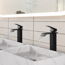 2x Robinet Salle De Bain Noir Cascade Bec Haut Mitigeur De Lavabo Robinetterie En Acier Inox Pour Lavabo Et Vasque Design Moderne