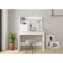 Vente-unique - Schminktisch 100x142 Cm Weiß Mit Spiegel Und Schubladen