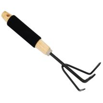 Gartenkultivator mit 3 Zinken – Holzgriff – Schwarz pulverbeschichtet – Ergonomisches Design – Ideal zum Lockern und Belüften des Bodens