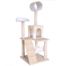 Lionto Kratzbaum, Stilvoller 133 Cm Katzenbaum Mit Plüschbezug, Robusten Sisalstämmen & Vielseitigen Liegeflächen, Beige/weiß