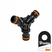 Conector rápido en T para mangueras de jardín 1/2" y 3/4" – Plástico negro y naranja – Bevo