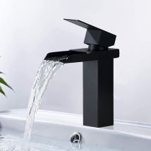 Homelody - Grifo Cascada Negro Para Lavabo, Mezclador Monomando De Acero Inoxidable, Grifería Para Lavamanos De Baño