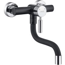 Onece Grifo De Pared Para Cocina Negro, Grifos Cocina Monomando Fregadero Giratorio A 360​°, Aireador Extraíble, Agua Fría Y Caliente, Acero 