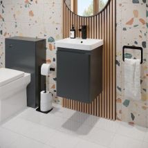Regis - Bathroom Grey Gloss Vanity Unit And Basin Sink Storage Furniture Cabinet - 400mm Wall Hung
