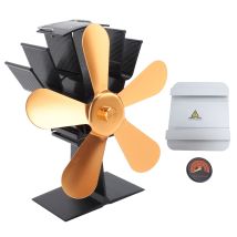 Groofoo - 5 Blade Heat Powered Wood Stove Fan Silent Operation Fireplace Fan With Heat Insulation Board Thermometer Vertical I Style Gold