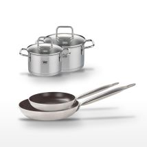Lot 2 Poêles 24/28 Cm Avec Revêtement Céramique Sans Pfas & 2 Faitouts 12/14 Cm Elo Bistro Line Citrin