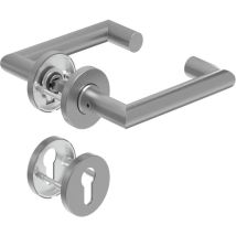 Manija de puerta DD-GRT – Acero inoxidable mate – Diseño en forma de L – Instalación atornillada – Para puertas cortafuego