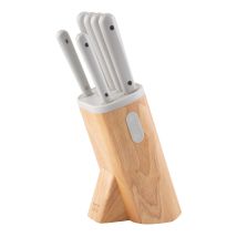 BergHOFF – 3950342 – Set di 6 Coltelli da Cucina in Acciaio Inox con Ceppo Magnetico – Legno, Polipropilene, ABS – Collezione Leo