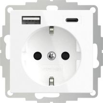Presa contatto di terra 2U-449528 – Ricarica USB 15W – Protezione bambini – Certificazione VDE – Bianco puro – IP20