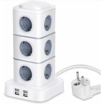 Tour Multiprise, 12 Prises Multiprise Electrique (2500w / 10a) Avec 4 Ports Usb, Multi Prises Électriques Parafoudre Multiprise Verticale Pour Maison 