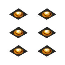 QAZQA Set di 6 Faretti da Incasso Neri con Oro 9,3 cm Ruotabili e Inclinabili – Design Moderno e Lussuoso – Max 1 x 50W