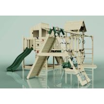Gustav Spielturm aus Holz – Schaukel, Kletterwand, Rutschbahn – für Kinder ab 3 Jahren – Dunkelgrün – 50 kg max. Gewicht