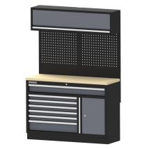 Apollo 21 Werkstattschrank – Modularer Werkzeugschrank aus pulverbeschichtetem Stahl – Anthrazit RAL 7016 – Schwarz RAL 9005 – 136x46x91 cm