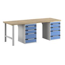 Eurokraft – Banco di lavoro modulare Serie 7 – 2500 x 900 mm, 8 cassetti, faggio massiccio, acciaio verniciato – Utensileria