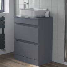 Bathroom Grey Gloss Vanity Unit Countertop Wash Basin 600mm With 365mm Square Basin