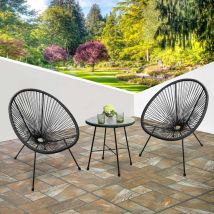 Raygar - 3pcs Bistro Egg Designer String Chair Indoor & Garden Set - Black