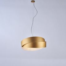 Sospensione In Ferro Laccato Bianco Con Decorazione Oro Antico E Cavo In Acciaio Regolabile 2 Luci H.22 - Max 122 - Ø46