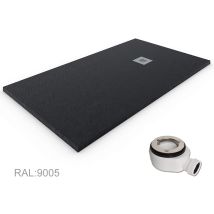 Decohor - Quarz Duschtasse Aus Extraflachem Harz, Ventil Und Geschenkgitter, Schwarz Ral. 9005 75x180cm