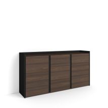 Skraut Home - Sideboard, Highboard, Kommode, Komodenschrank, 156x35x80cm, 3 Türen, Wohnzimmer, Küche, Moderner Stil, Dunkler Eiche Und Schwarz