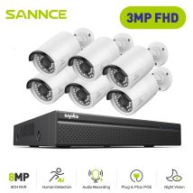 Sannce - Poe Kits De Videovigilancia,8ch Nvr Con 3mp × 6 Cámara Seguridad Visión Nocturna Exterior Cámara De Vigilancia