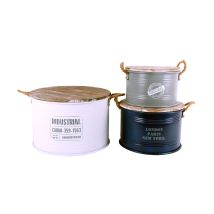 Set aus 3 Metallboxen – Ø 50 cm, Ø 40 cm, Ø 33,5 cm – Grau, Blau, Weiß – Kuatéh