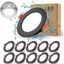 Ultraflache Schwarze Led-einbaustrahler, 10er-pack, 7w 700lm (entspricht 70w Glühlampe), Ip44, Kaltweiß 6000k, Ac 220v, 70-85mm Ausschnitt, Runde, 
