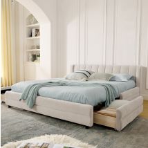 Lit Adulte 140x200 Rangement Usb Chenille Beige Okmyhome