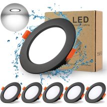Lokiua - Led Recessed Spot Black Extra Flat, 5 Pack 5w 500lm = 50w Incandescent, Ip44, Cool White 6000k, Ac 220-240v, Cutout 70-80mm, Round Recessed 