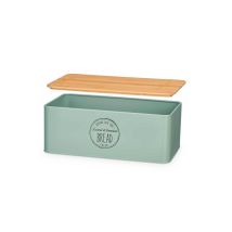 Panera rectangular de metal verde menta con tapa de bambú – 8430852108906