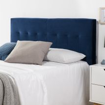 Testiera Rivestita Napoles 160x100 Cm Blu, Velluto, Gambe Di Legno, Kit Montaggio Incluso