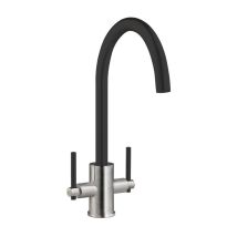 Prima - Coloured Swan Neck Dual Lever Kitchen Sink Mixer Tap - Black/brushed Steel