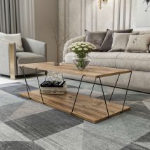 Decortie - Mesa Baja 2 Niveles Decorada En Madera De Pino Y Negro L120 Cm - Labranda
