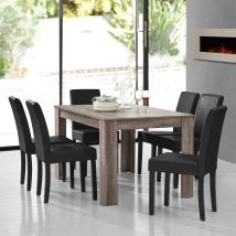 Mesa De Comedor + 6 Sillas Forssa Mdf Y Polipiel 140x90x77cm - Roble Antiguo + Negro [en.casa]
