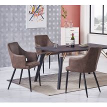 Juego De Comedor Cosmo Lux Zarah: Mesa De Comedor De Madera Negra Y Juego De 4 Sillas De Comedor De Cuero Marrón - Comedor Cocina