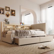 Lit Adulte Daybed Rangement Tiroirs 90x200 Lin Beige Okmyhome